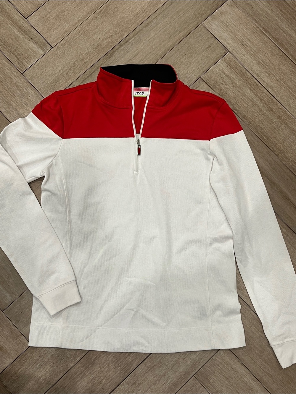 Izod Red and White Half-Zip Colorblock Pullover